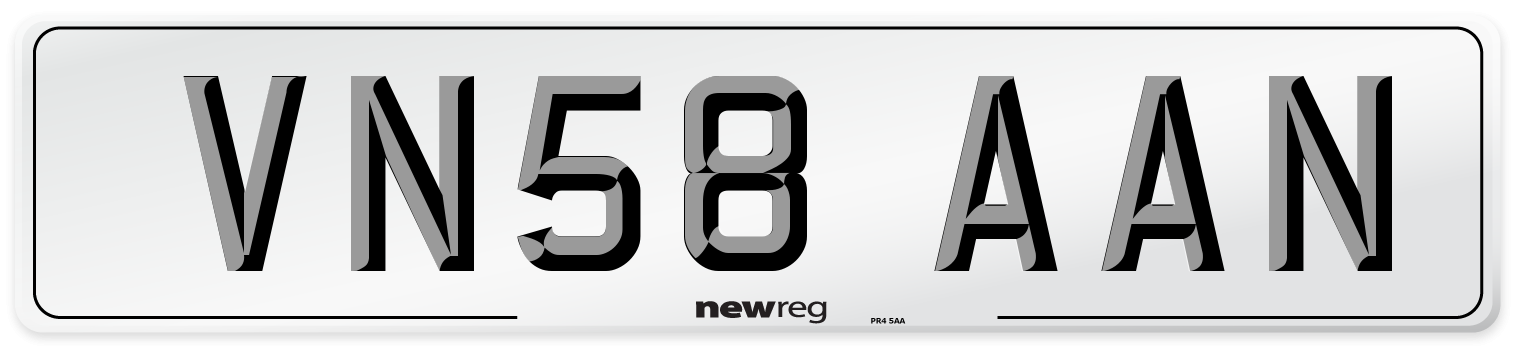 VN58 AAN Number Plate from New Reg